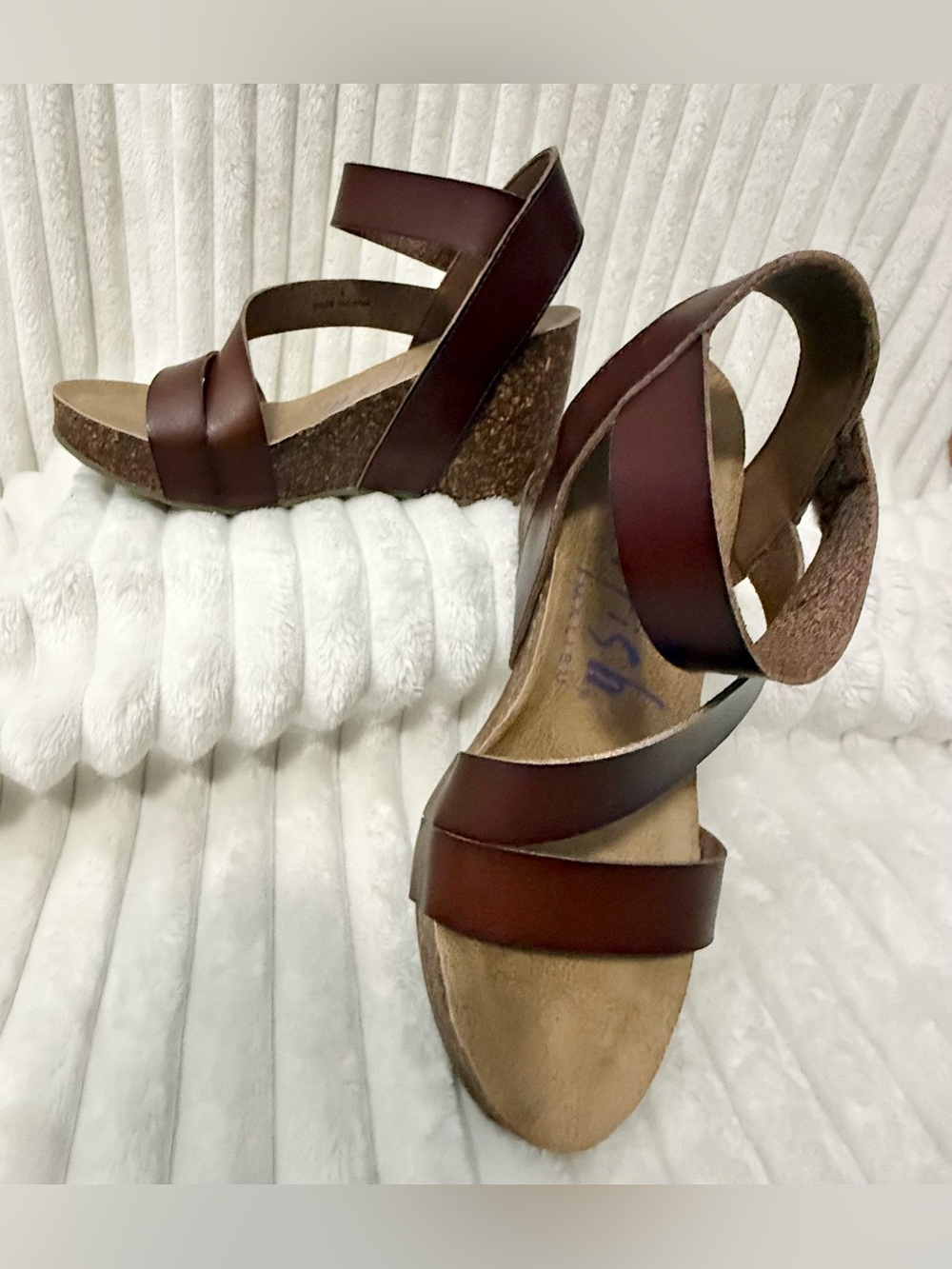 Women’s Blowfish Brown Leather Strap Wedge Sandals